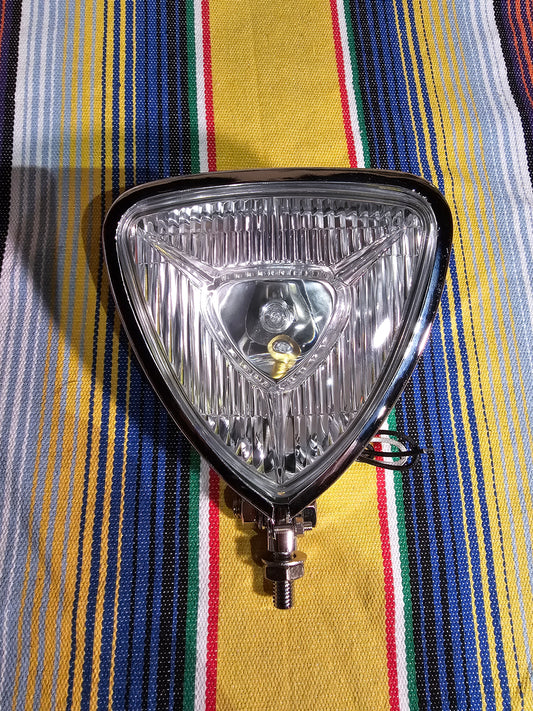 Triangle Chopper Headlight. - Chrome, Clear Lens