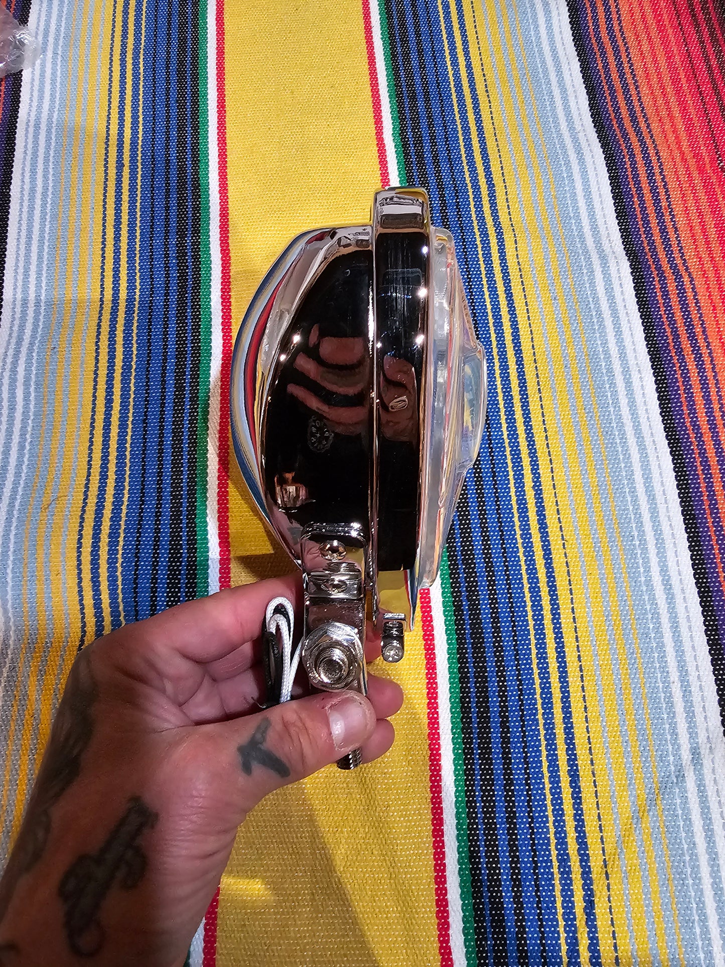 Triangle Chopper Headlight. - Chrome, Clear Lens