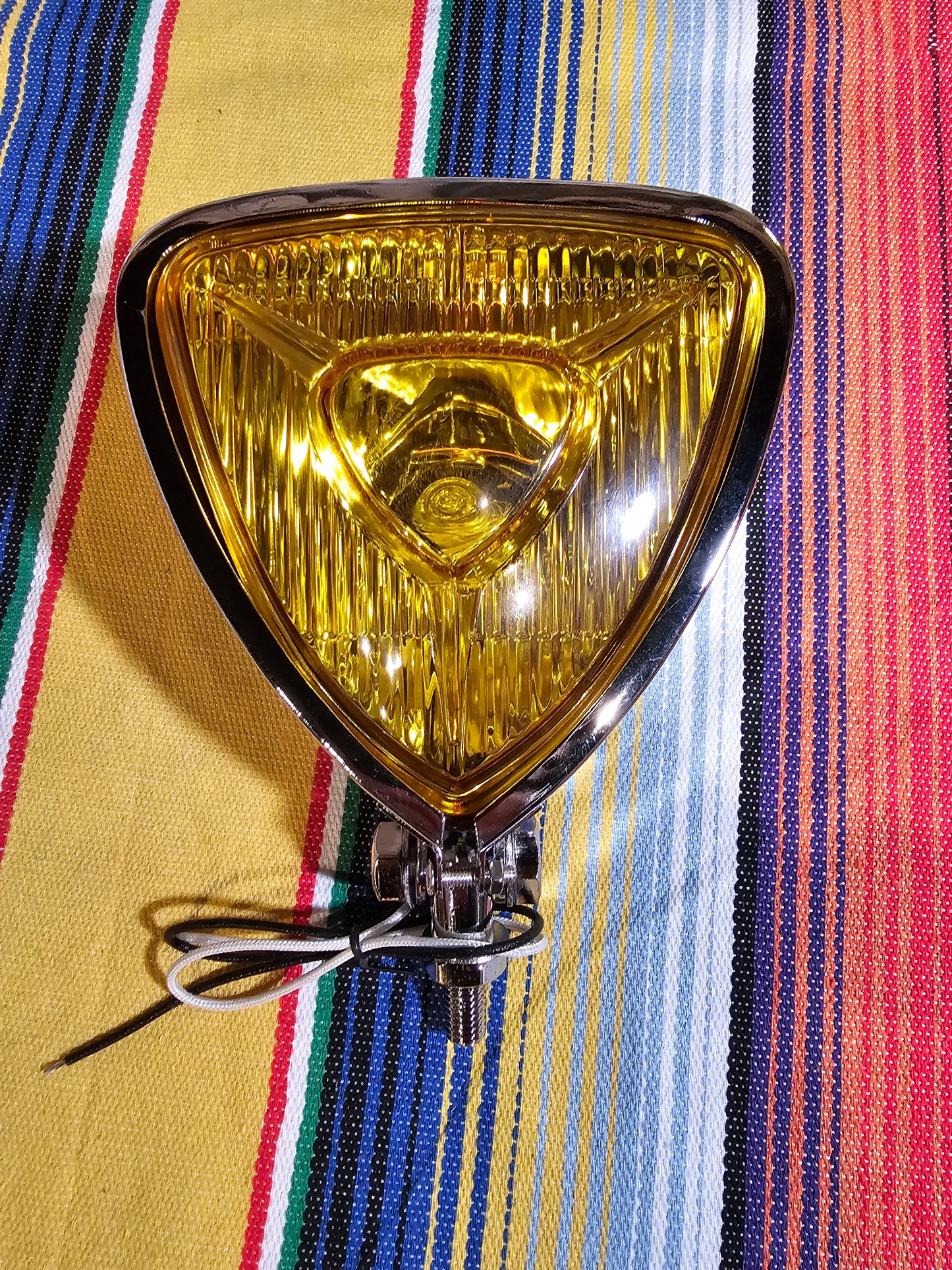 Triangle Chopper Headlight. Chrome, Amber Lens.