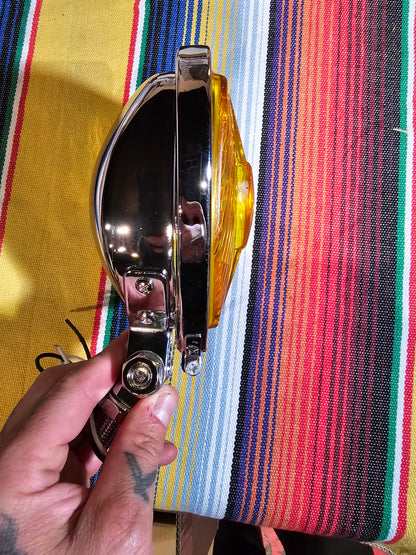 Triangle Chopper Headlight. Chrome, Amber Lens.