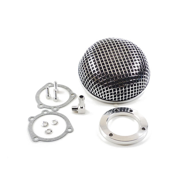 MCS BREATHER STYLE AIR CLEANER ASSEMBLY, ROUND. CHROME- 90-17(NU)B.T.; 88-22 XL