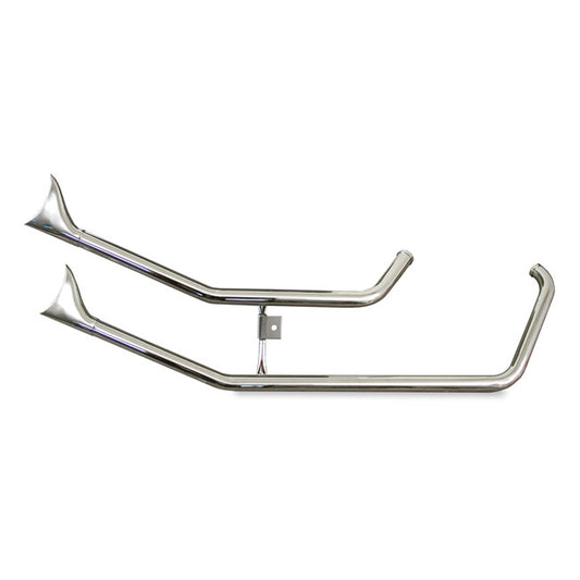 PAUGHCO, UPSWEPT FISHTAILS EXHAUST. CHROME 57-85 XL with rigid frame