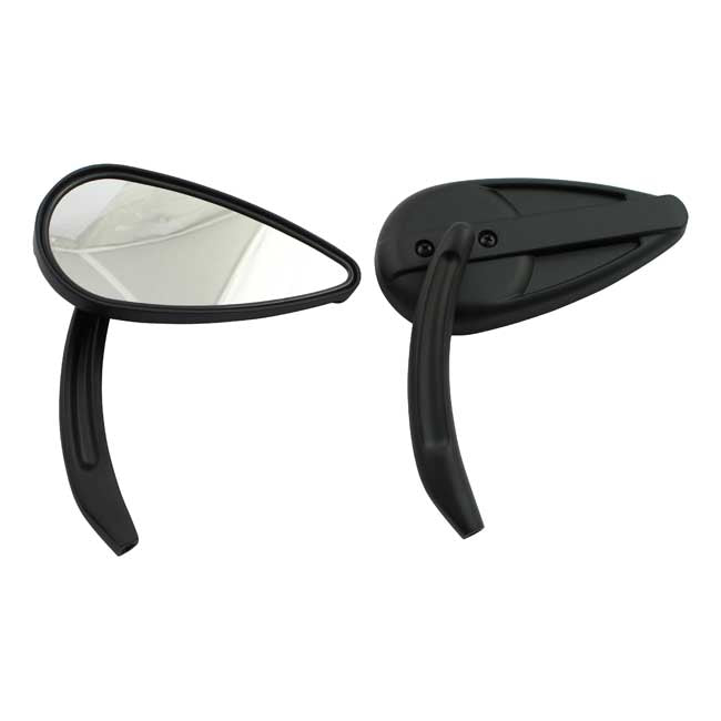 MCS RETRO TEARDROP MIRROR SET. BLACK, ALUMINUM GROOVED STEM