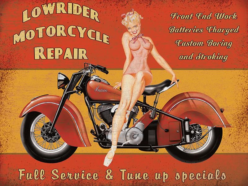 Low rider Motorcycle Repairs Metal Sign