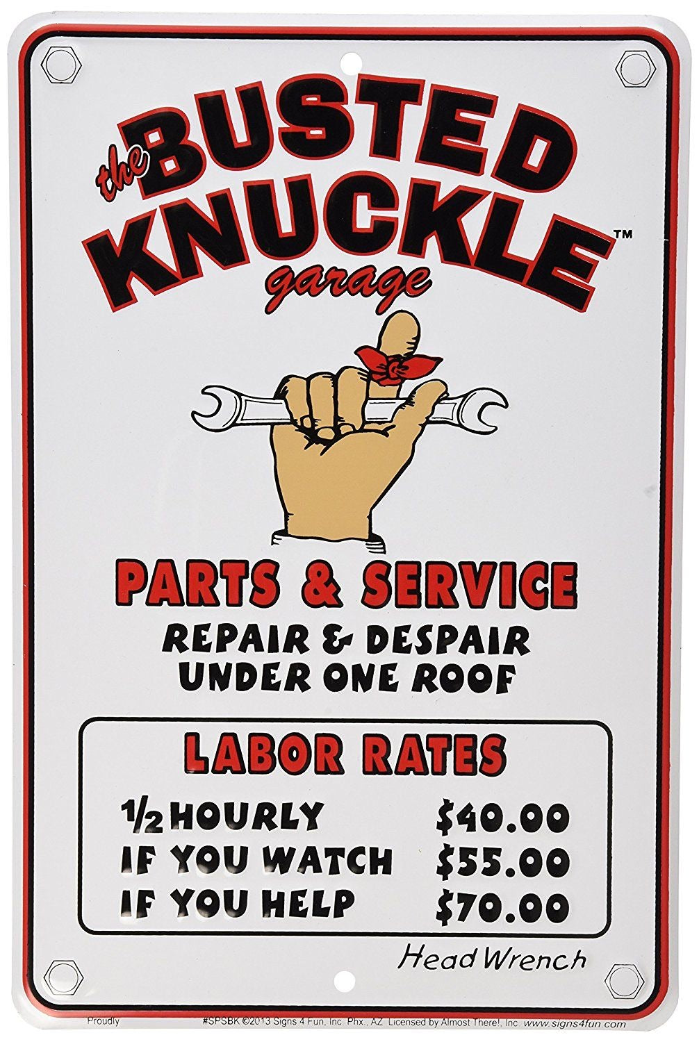 Busted Knuckles Labour Rates Metal Sign - Relics ‘n’ Rust Lifestyle Shop